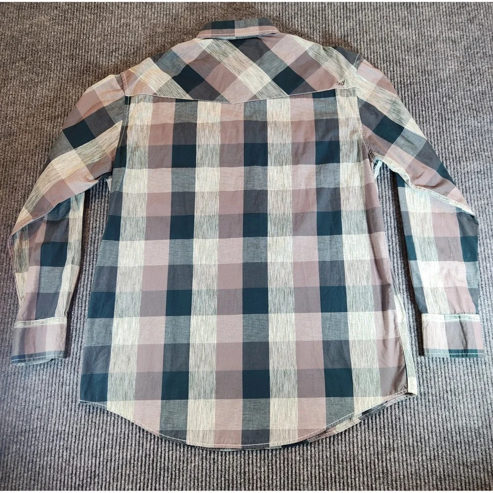 Coastal Shirt Mens XL Green Gray Plaid Pearl Snap Long Sleeve Cotton/Polyester - Picture 2 of 7